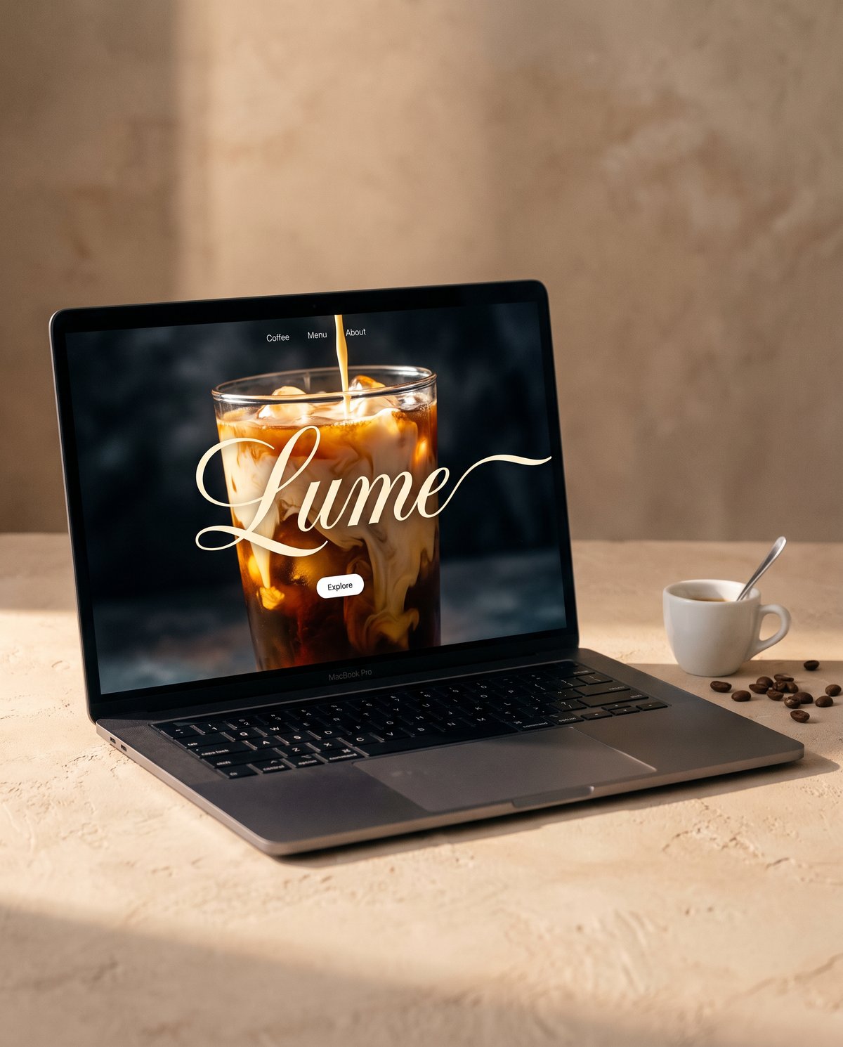 Handcrafted website design displayed on a dark grey MacBook