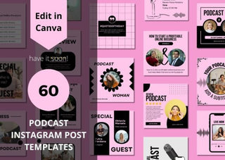 60 Podcast Social Media Canva Templates template