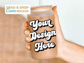 Frosted 16oz Can Glass Canva Mockup template