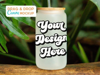 Frosted Can Glass Jungle Canva Mockup template