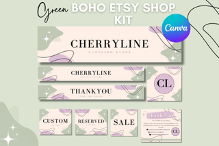 Green Boho Etsy Shop Kit template